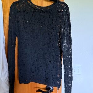 Blouse Knit Lace long sleeve Wild Fable Black NWT
